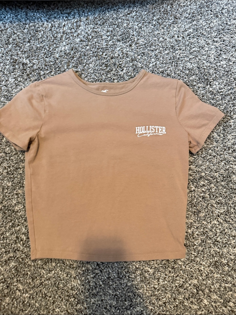 Hollister Crop Tee in Tan with White Logo